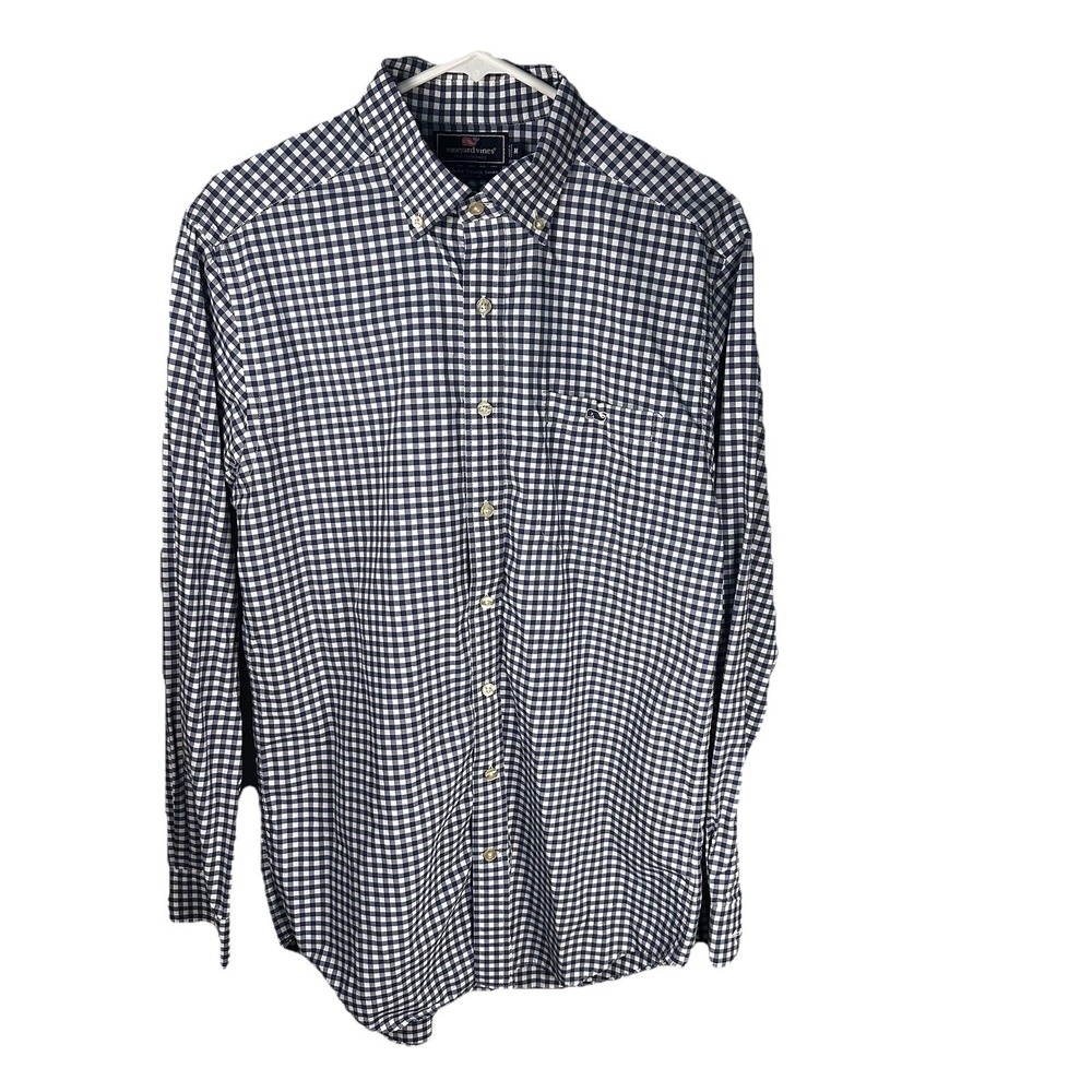 VINEYARD VINES Mens Blue/White Gingham Check Button Down Medium Slim Fit Tucker